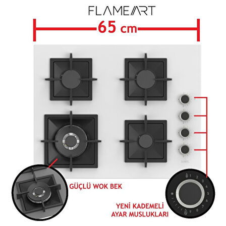 Ferre Steamart-Fryart-Silentart Serisi Beyaz Set (SC406-WFA + QEP64CB +D081-SA ) - Döküm Izgara / 65 cm Ocak