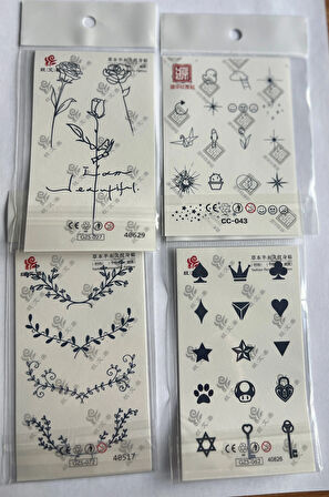 Parmak Desenleri 4 Adet Minimal 11x8 cm 3 Hafta Kalıcı Yarı Kalıcı Geçici Dövme