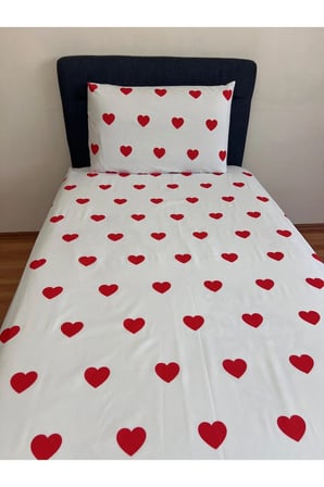 Fitted Lastikli Çarşaf Takımı (YASTIKLI) Tek Kişilik Çift Kişilk Kalpli Kırmızı