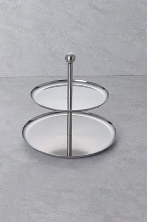 Yaren Style Inox 2 Katlı Yuvarlak Paslanmaz Çelik Sunum Standı (20-16 cm)