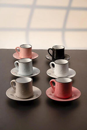 Altın Damarlı Modern Tasarım 6 Renkli Lüks Porselen Fincan Takımı