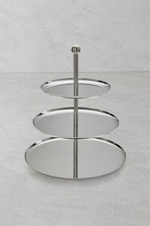 Yaren Style Inox 3 Katlı Yuvarlak Paslanmaz Çelik Sunum Standı (24-20-16 cm)