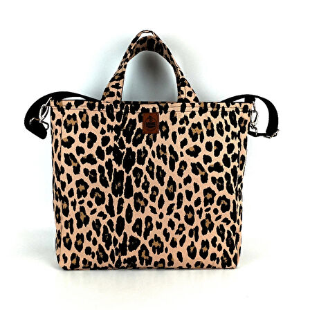 Woodycord Leopar Desenli  Büyük Boy Gabardin Tote Çanta