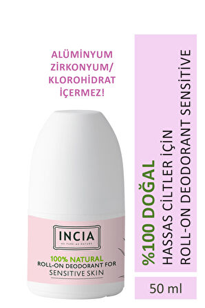 INCIA %100 Doğal Roll On Deodorant Hassas Ciltler İçin Ter Kokusu Önleyici Lekesiz 50 ml