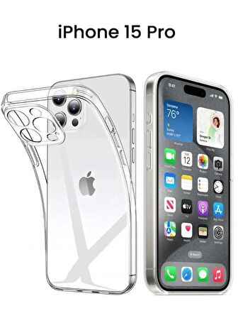 Apple iPhone 15 Pro Kılıf Kamera Korumalı Şeffaf Silikon Kapak