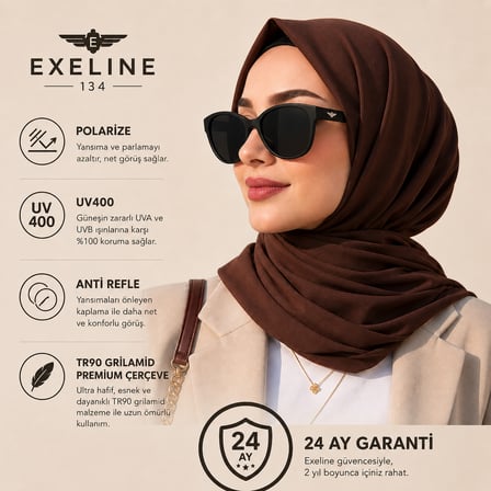 COL 134 Yeni Premium Seri Polarize Kadın Güneş Gözlüğü-Polarize-UV400-Anti Refle 3lü Koruma 57*18*145 Ekartman