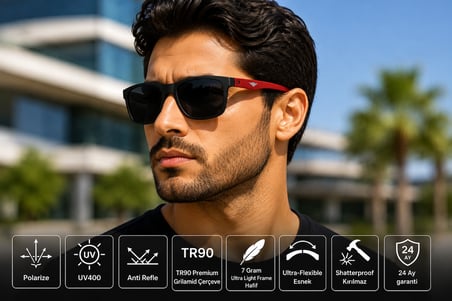 COL 108 Seri Polarize Erkek Güneş Gözlüğü-Kırılmaz Çerçeve-Polarize-UV400-Anti Refle 3 lü Koruma 53*18*132 Ekartman