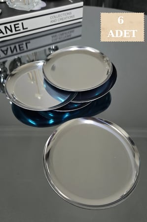 6 lı Mini Gümüş Renk Paslanmaz Çelik | Tatlı, İkram Çerez Tabağı 12cm  