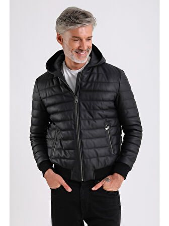 Alonso Erkek Kapüşonlu Deri Mont