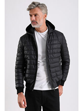 Alonso Erkek Kapüşonlu Deri Mont