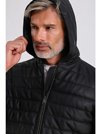 Alonso Erkek Kapüşonlu Deri Mont