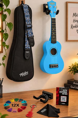 Midex UKX-901BL Mavi Soprano Ukulele (Askı Çanta Metod Pena)