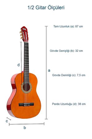 Midex CG-34YL Kaliteli 34 İnç 1/2 Juniur Çocuk Gitarı 4-8 Yaş Arası (Çanta Capo Nota Sticker Askı Pena Metod)