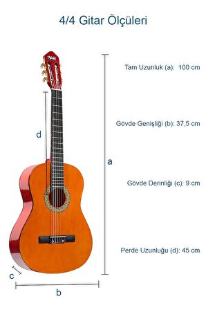 Midex CG-270M Doğal Renk Klasik Gitar 4/4 Yetişkin Boy Sap Ayarlı Full Set