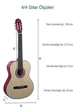 Midex CG-270NT Doğal Renk Klasik Gitar 4/4 Yetişkin Boy Sap Ayarlı Full Set