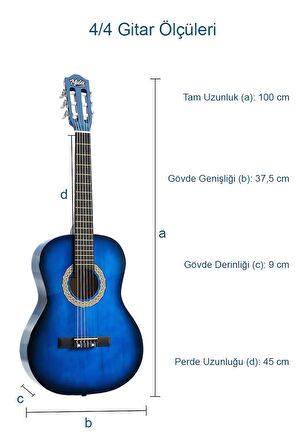 Midex CG-270BL Klasik Gitar 4/4 Yetişkin Boy Sap Ayarlı Full Set