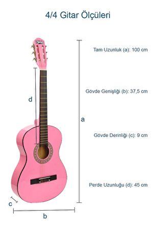 Midex CG-270PK Pembe Renk Klasik Gitar 4/4 Yetişkin Boy Sap Ayarlı Full Set