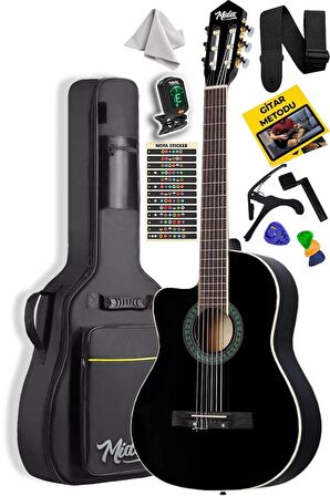 Midex MGX-101BK Üst Kalite SOLAK Klasik Gitar Siyah Sap Ayarlı Gül Klavye 4/4 Yetişkin