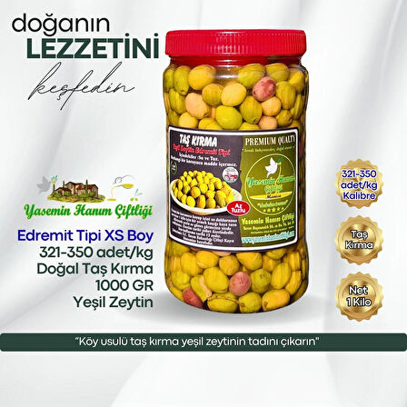 Taş Kırma Yeşil Zeytin – Edremit Tipi XS Boy – 1 Kg (321–350 adet/kg)