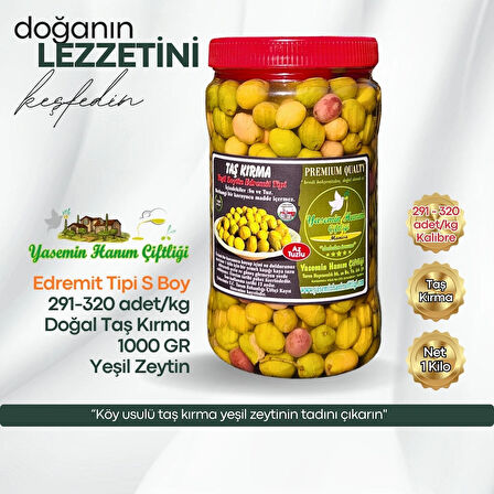 Taş Kırma Yeşil Zeytin – Edremit Tipi S Boy – 1 Kg (291–320 adet/kg)