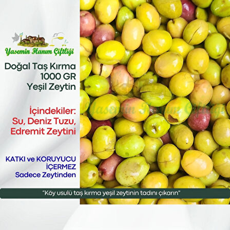 Taş Kırma Yeşil Zeytin – Edremit Tipi S Boy – 1 Kg (291–320 adet/kg)