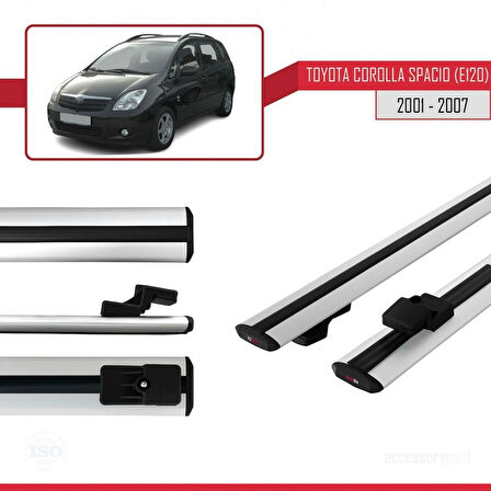 Toyota Corolla Spacio 2 (E120) 2001-2007 Arası ile Uyumlu BASIC Model Ara Atkı Tavan Barı Gri 2 Adet