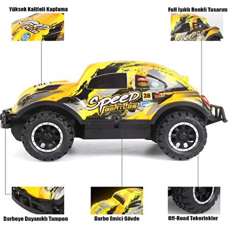 Gepettoys Full Fonksiyon LED Işıklı Gövde 1:24 Off Road Şarjlı Uzaktan Kumandalı Yarış Arabası Sarı