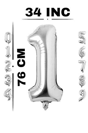 Folyo Balon Rakam Gümüş Renk 34 Inc 76 Cm Helyum Uyumlu
