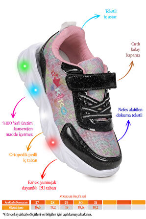 Kiko Kids Teno Cırtlı Işıklı Kız Çocuk Spor Ayakkabı