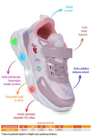 Kiko Kids Teno Cırtlı Işıklı Kız Çocuk Spor Ayakkabı
