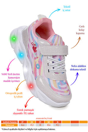 Kiko Kids Teno Cırtlı Işıklı Kız Çocuk Spor Ayakkabı