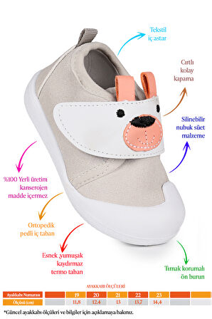 Kiko Kids Winni Cırtlı Kız Bebek İlk Adım Ortopedik Günlük Ayakkabı