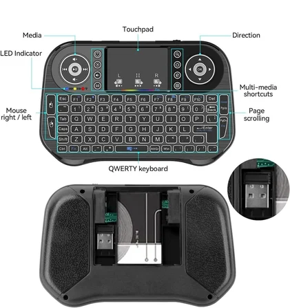 Klavye I10 Bluetooth +Wireless Mini Kablosuz Keyboard Klavye, Akıllı Tv Klavyesi, Dokunmatik Yüzeyli Android Klavye