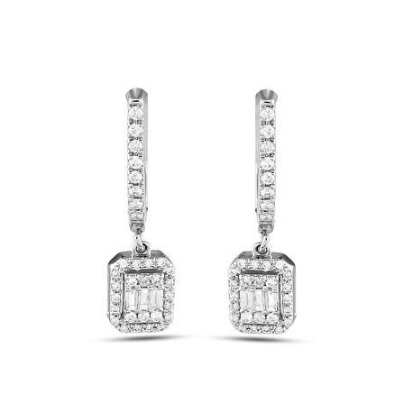 0.52ct Baget Taşlı Pırlanta Sallantılı Küpe