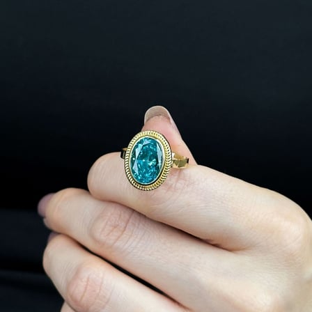 Mavi Taşlı 14 Ayar Yüzük, Akuamarin Oval Taşlı Altın Yüzük