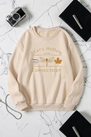 Unisex Stars Hollow Baskılı Bisiklet Yaka Sweatshirt