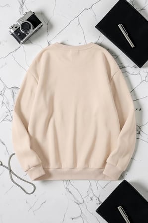 Unisex Stars Hollow Baskılı Bisiklet Yaka Sweatshirt