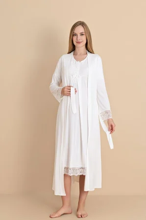 Duchesse  2601 Dantel Kol Hamile  Lohusa Gecelik Sabahlık Tk