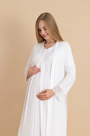Duchesse  2601 Dantel Kol Hamile  Lohusa Gecelik Sabahlık Tk
