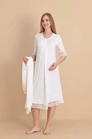 Duchesse  2601 Dantel Kol Hamile  Lohusa Gecelik Sabahlık Tk