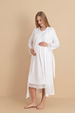 Duchesse  2601 Dantel Kol Hamile  Lohusa Gecelik Sabahlık Tk