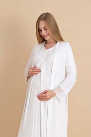 Duchesse  2601 Dantel Kol Hamile  Lohusa Gecelik Sabahlık Tk