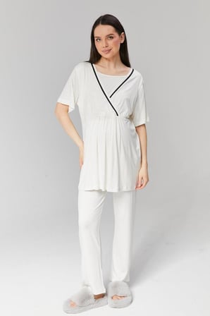 BirolGaye 2030 Ekru Hamile Lohusa 3 Lü Pijama Sabahlık Tk