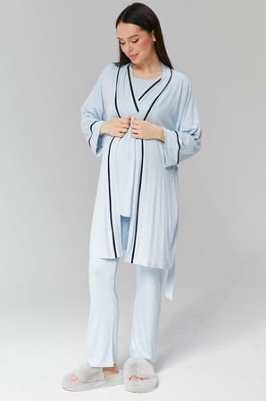 BirolGaye 2030 Mavi Hamile Lohusa 3 Lü Pijama Sabahlık Tk