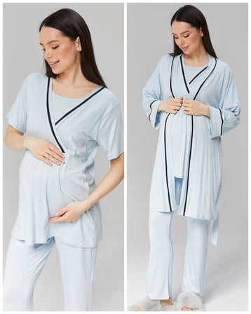 BirolGaye 2030 Mavi Hamile Lohusa 3 Lü Pijama Sabahlık Tk