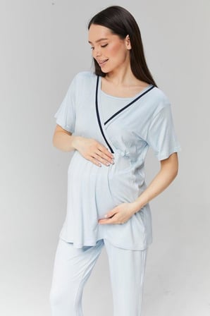 BirolGaye 2030 Mavi Hamile Lohusa 3 Lü Pijama Sabahlık Tk