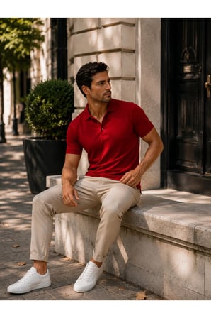Erkek Polo Yaka kırmızı Tişört Likralı Pike Kumaş Terletmez Slim Fit Günlük Şık Tasarım
