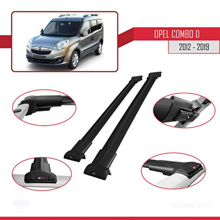 Opel Combo D 2012-2018 Arası ile Uyumlu FLY Model Ara Atkı Tavan Barı Siyah 2 Adet