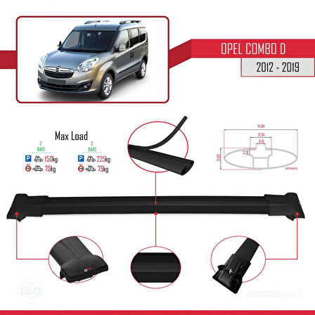 Opel Combo D 2012-2018 Arası ile Uyumlu FLY Model Ara Atkı Tavan Barı Siyah 2 Adet