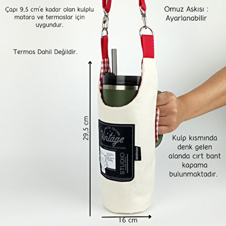 Woodycord El Yapımı Vintage Matara Termos Kılıfı Kulplu Model Quencher Pipetli 1,18